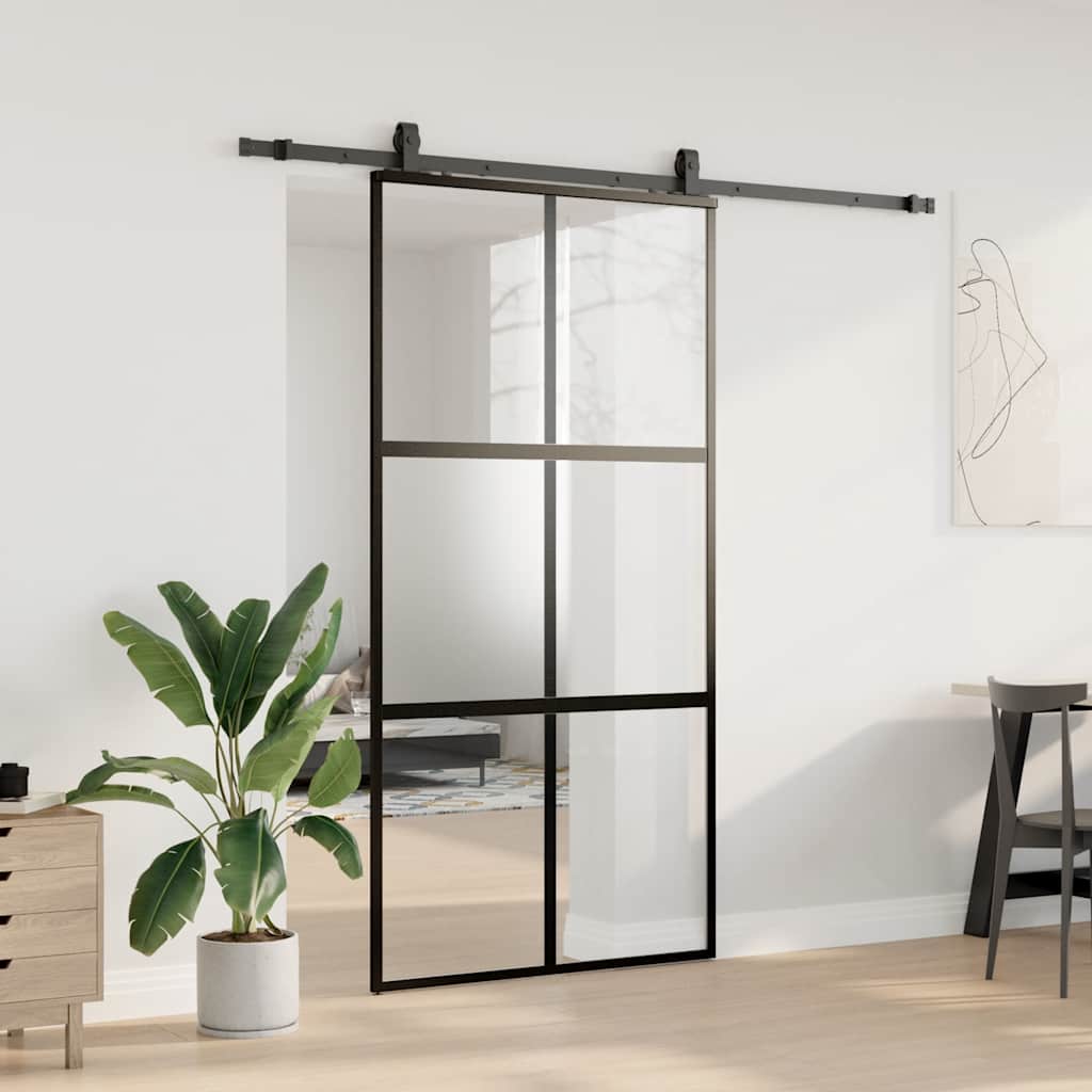 Porta Scorrevole Ferramenta Nera 102,5x205 cm Vetro Temperato