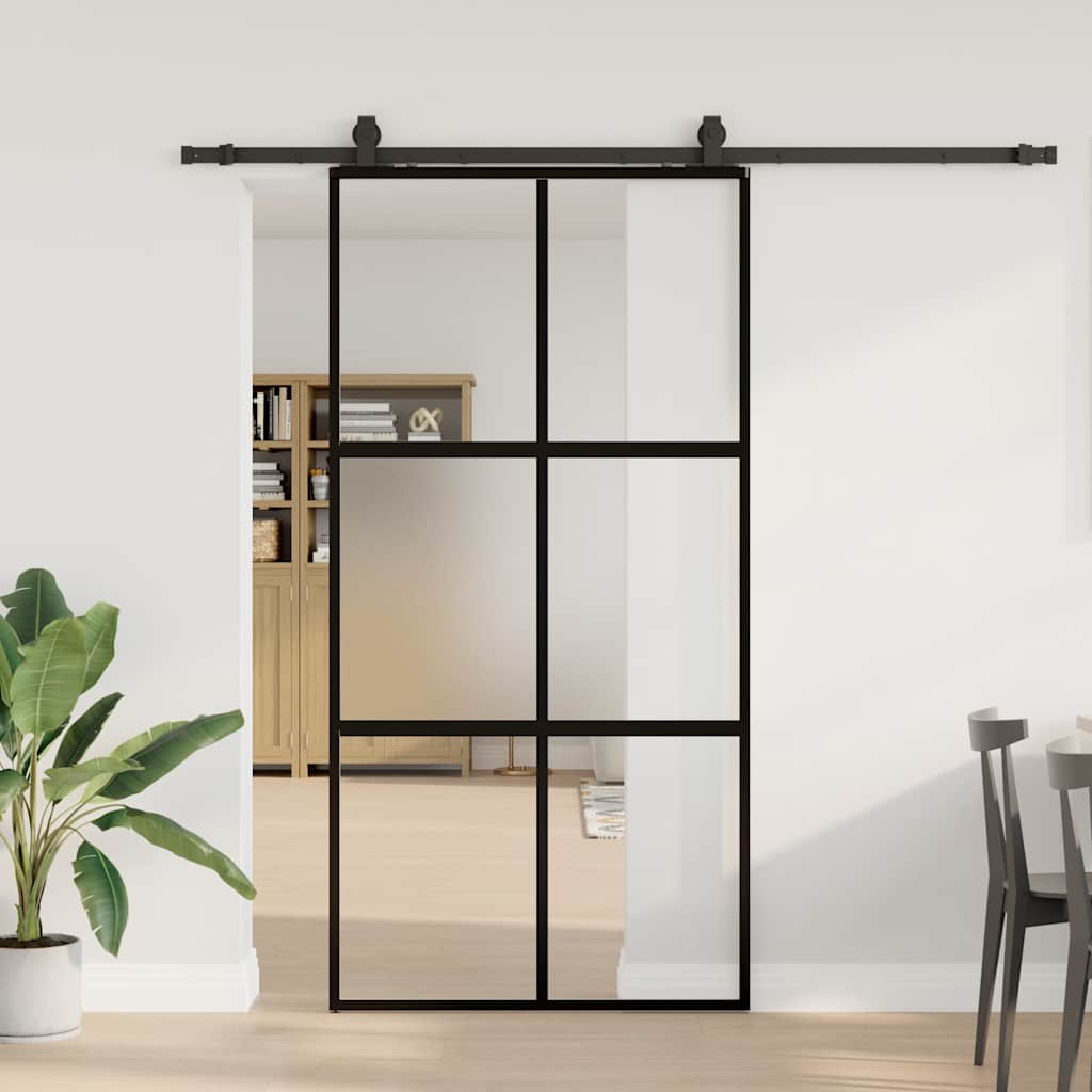 Porta Scorrevole Ferramenta Nera 102,5x205 cm Vetro Temperato