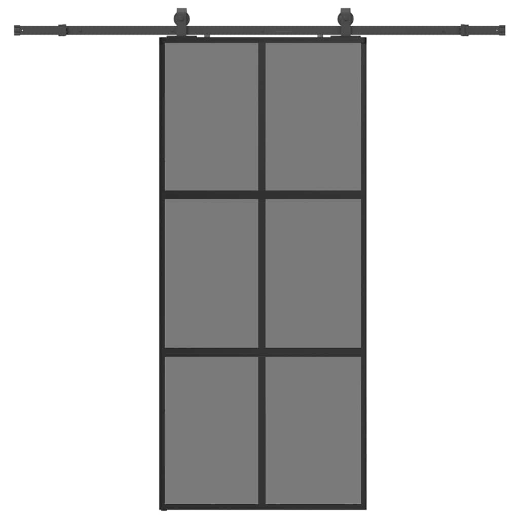 Porta Scorrevole Set Ferramenta Nera 90x205 cm Vetro Temperato