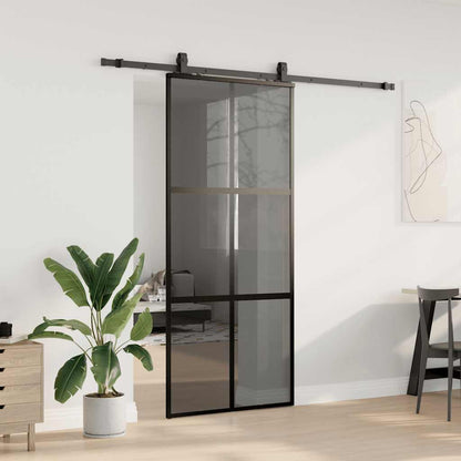 Porta Scorrevole Set Ferramenta Nera 90x205 cm Vetro Temperato