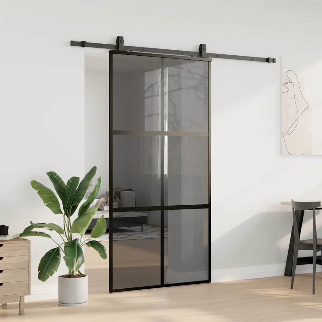 Porta Scorrevole Ferramenta Nera 102,5x205 cm Vetro Temperato