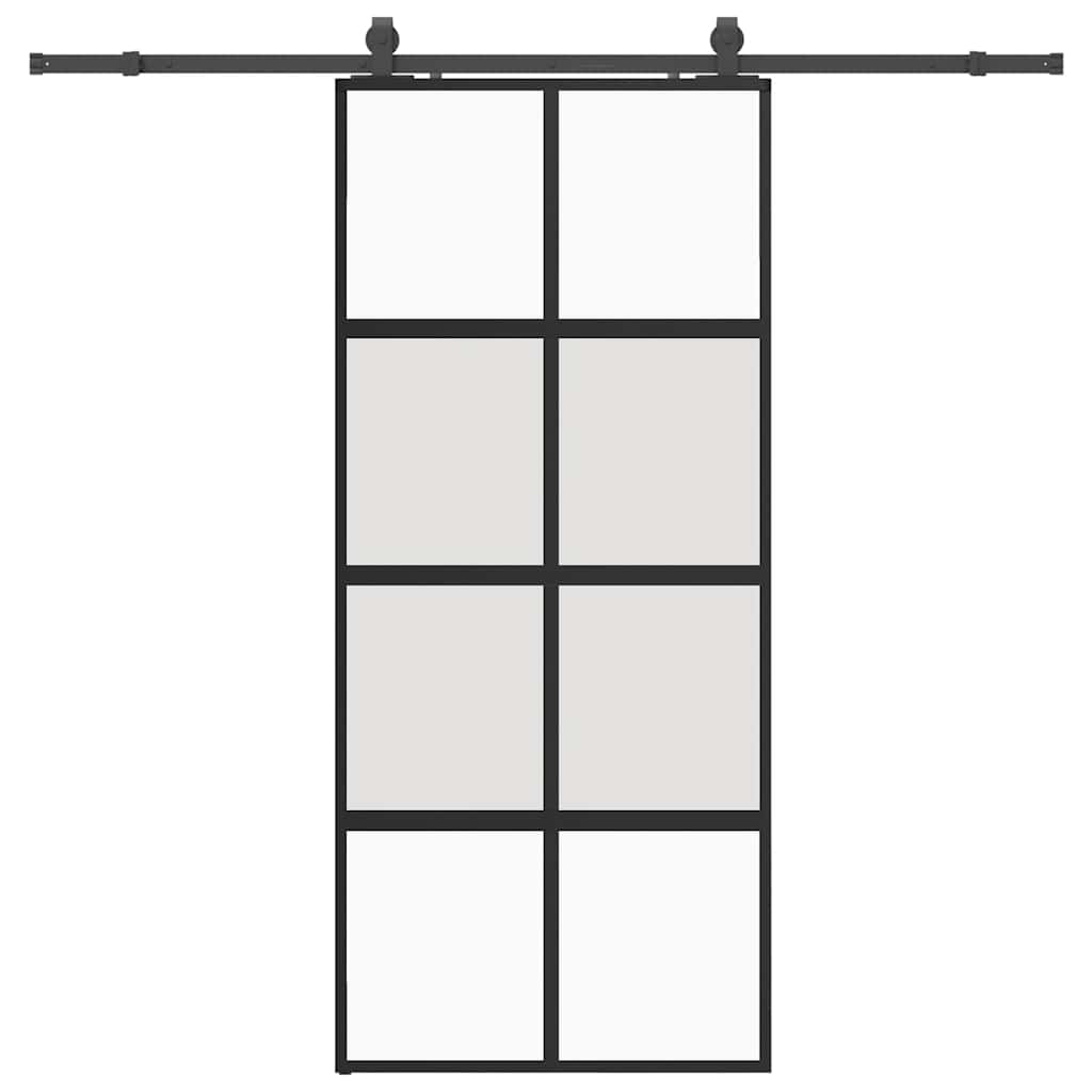 Porta Scorrevole Set Ferramenta Nera 90x205 cm Vetro Temperato