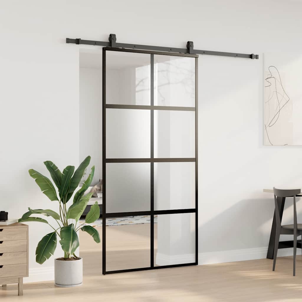 Porta Scorrevole Ferramenta Nera 102,5x205 cm Vetro Temperato