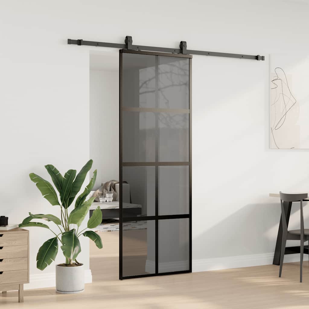 Porta Scorrevole Set Ferramenta Nera 76x205 cm Vetro Temperato