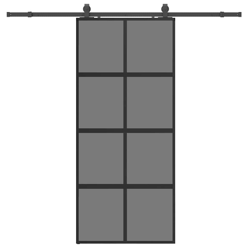Porta Scorrevole Set Ferramenta Nera 90x205 cm Vetro Temperato