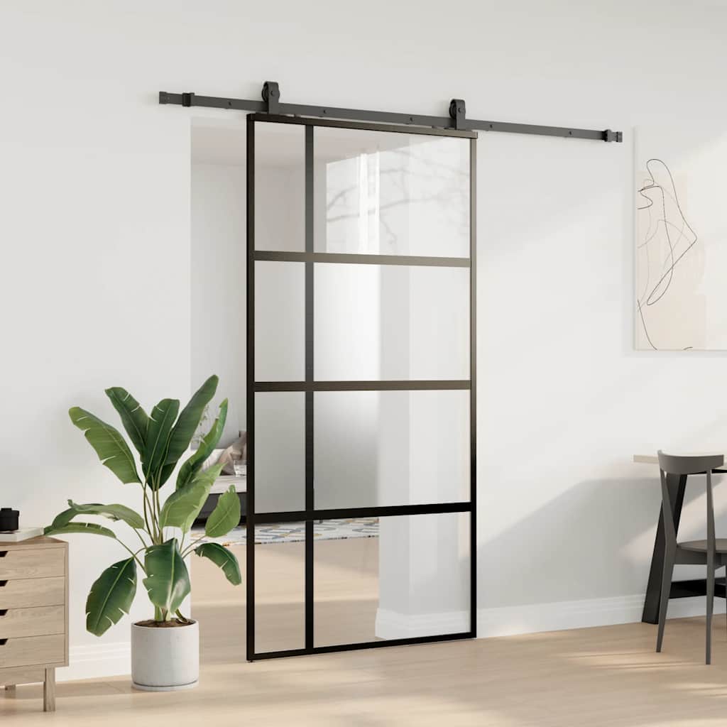 Porta Scorrevole Ferramenta Nera 102,5x205 cm Vetro Temperato