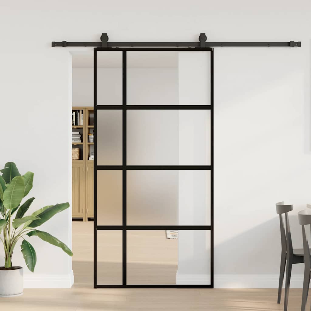 Porta Scorrevole Ferramenta Nera 102,5x205 cm Vetro Temperato