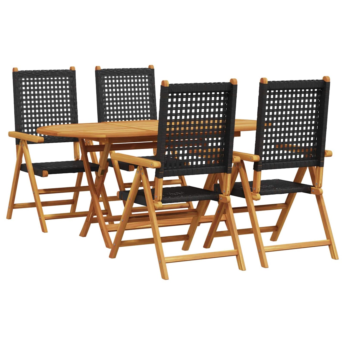 Set da Pranzo per Giardino 5 pcs Nero Legno di Acacia Massello