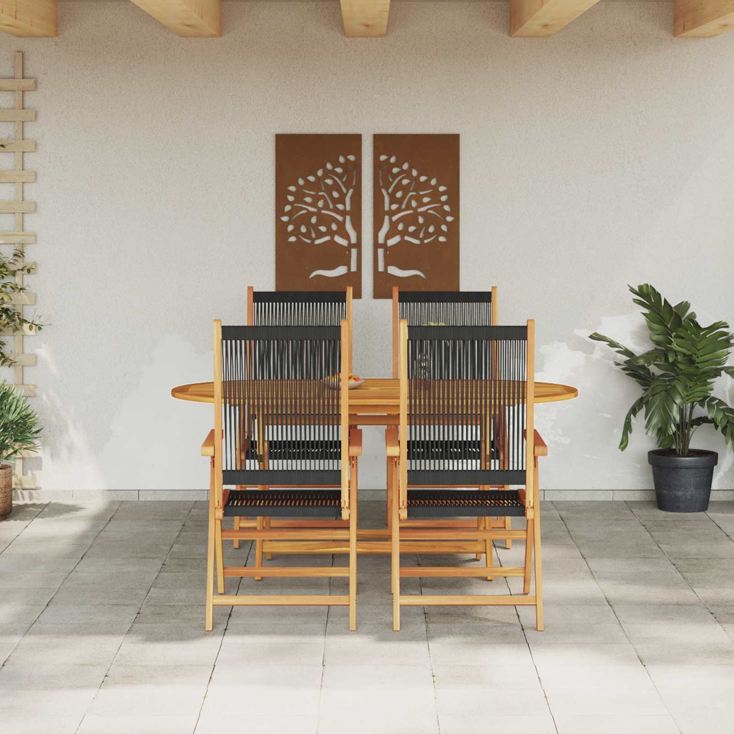 Set da Pranzo per Giardino 5 pcs Nero Legno di Acacia Massello