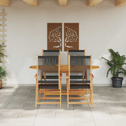 Set da Pranzo per Giardino 5 pcs Nero Legno di Acacia Massello