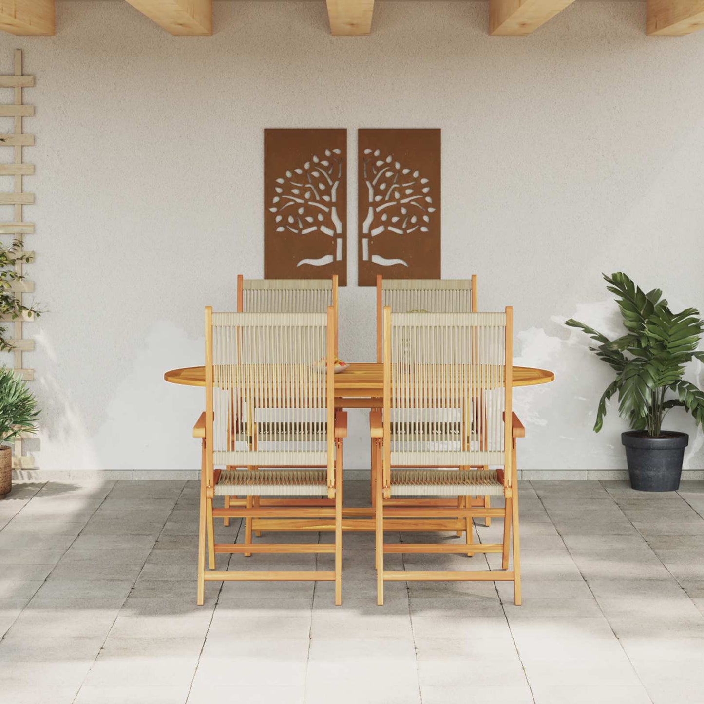 Set da Pranzo per Giardino 5 pcs Beige Legno di Acacia Massello