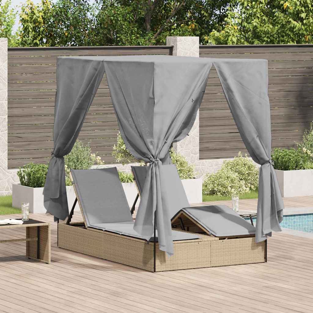 Lettino da sole doppio Grigio 205 x 129 x 200 cm polyrattan