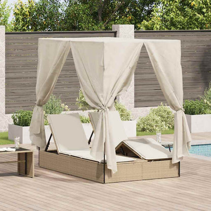 Lettino da sole doppio Beige 205 x 129 x 200 cm polyrattan