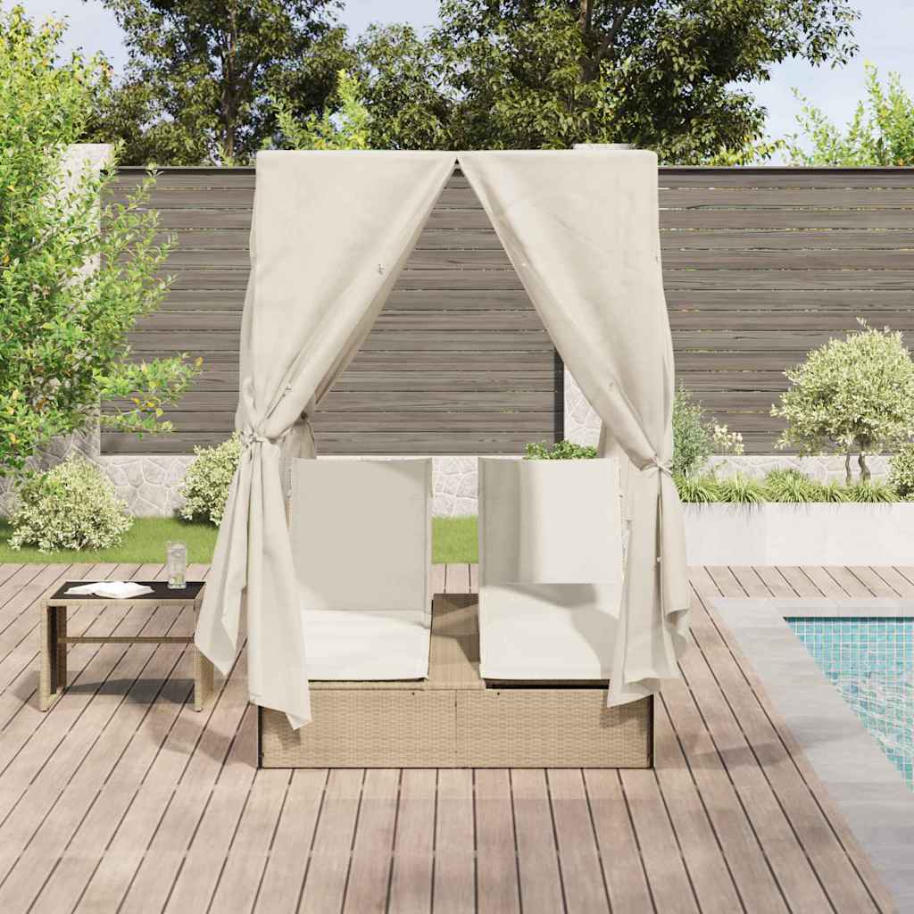Lettino da sole doppio Beige 205 x 129 x 200 cm polyrattan