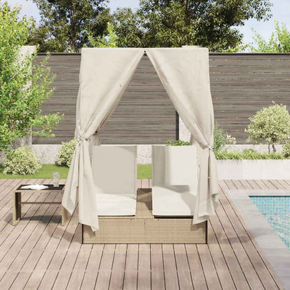 Lettino da sole doppio Beige 205 x 129 x 200 cm polyrattan