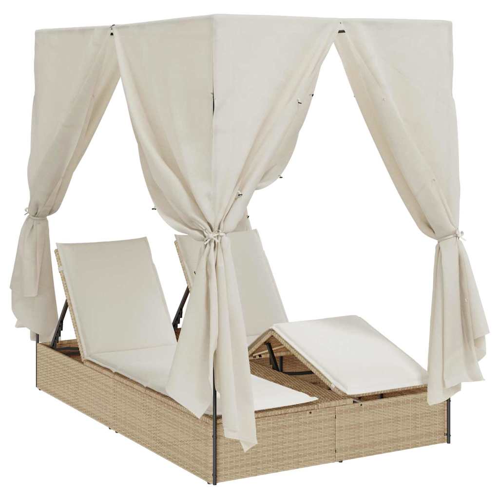 Lettino da sole doppio Beige 205 x 129 x 200 cm polyrattan