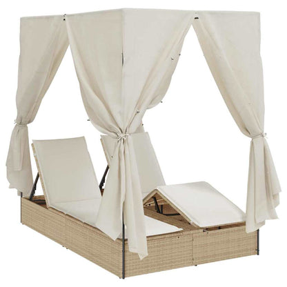 Lettino da sole doppio Beige 205 x 129 x 200 cm polyrattan