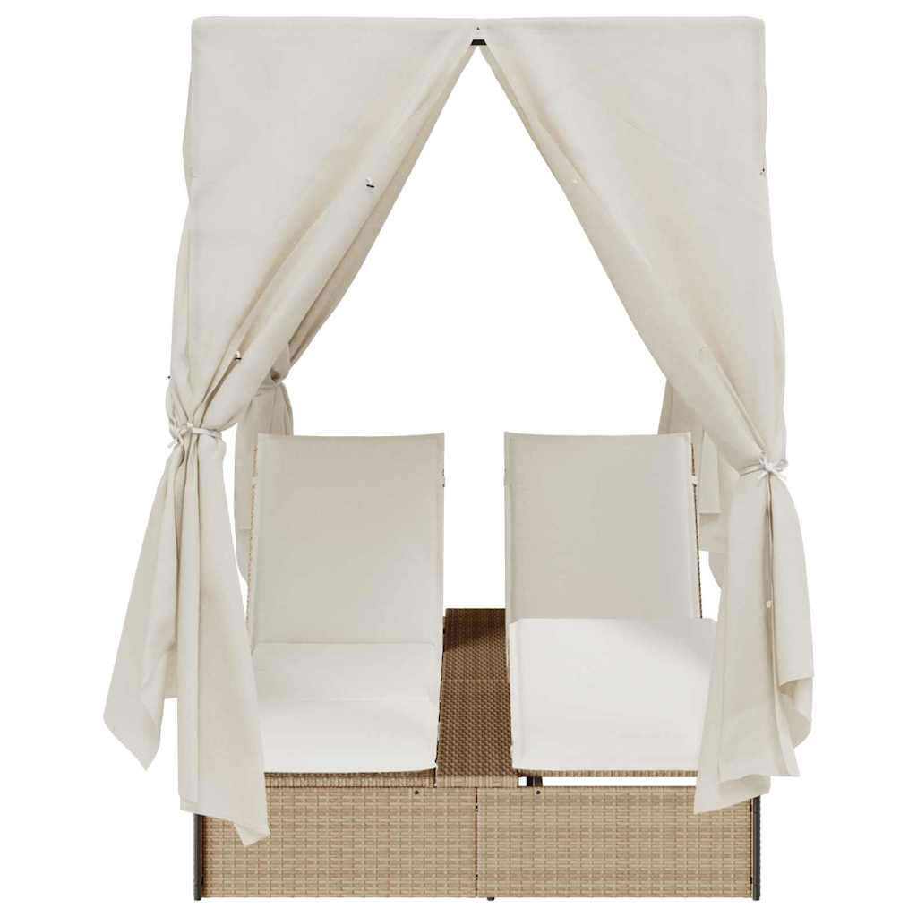 Lettino da sole doppio Beige 205 x 129 x 200 cm polyrattan