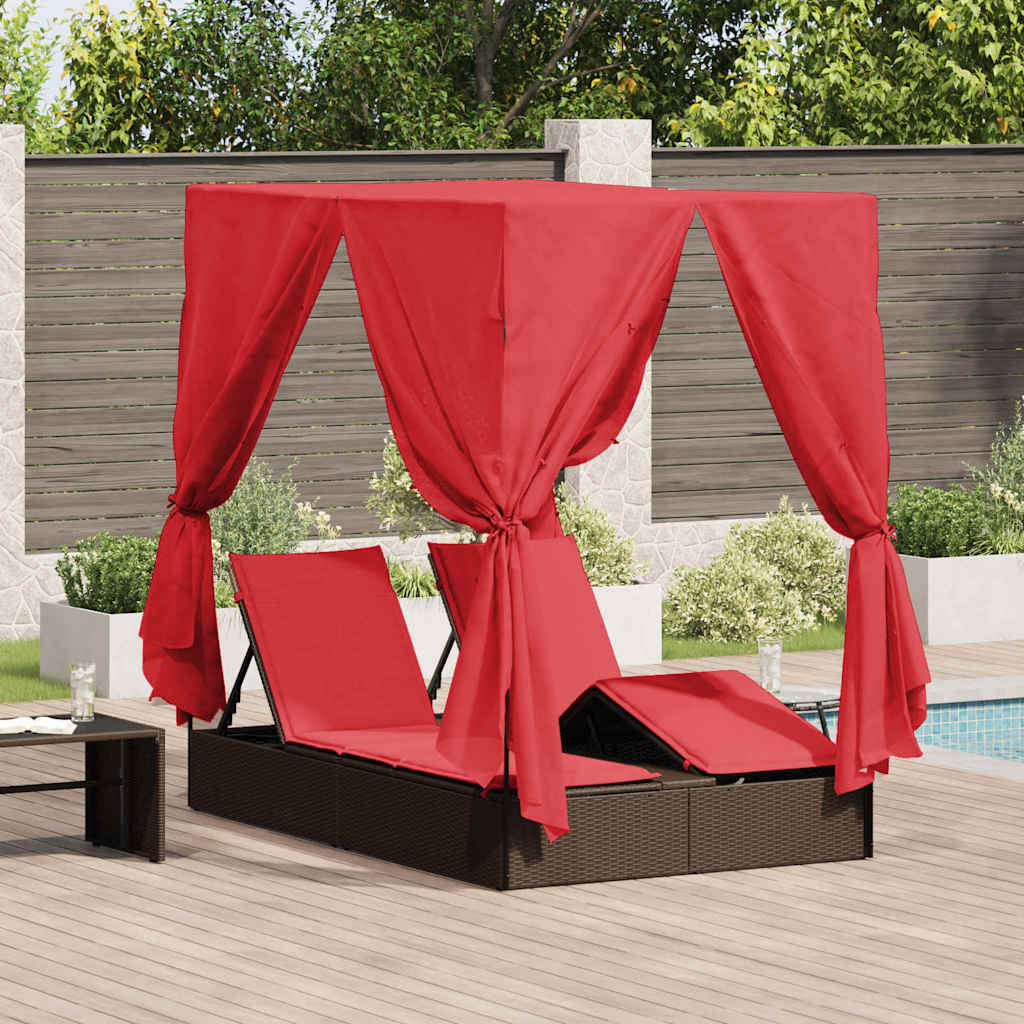 Lettino da sole doppio Rosso 205 x 129 x 200 cm polyrattan