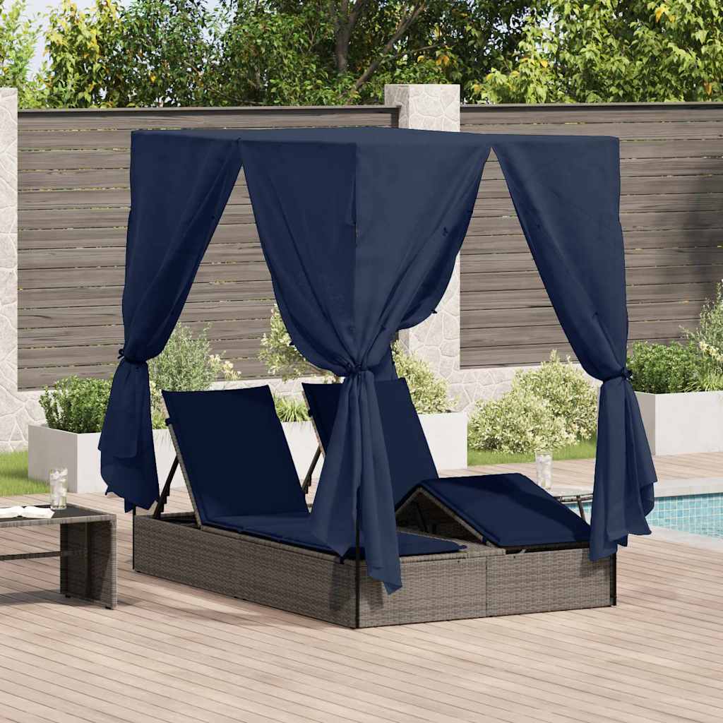 Lettino da sole doppio Nero 205 x 129 x 200 cm polyrattan
