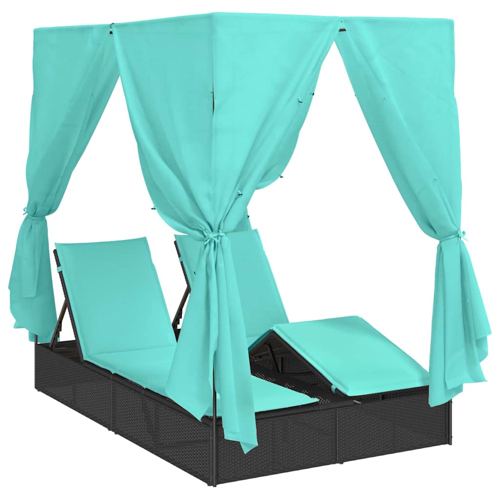Lettino da sole doppio Turchese 205 x 129 x 200 cm polyrattan