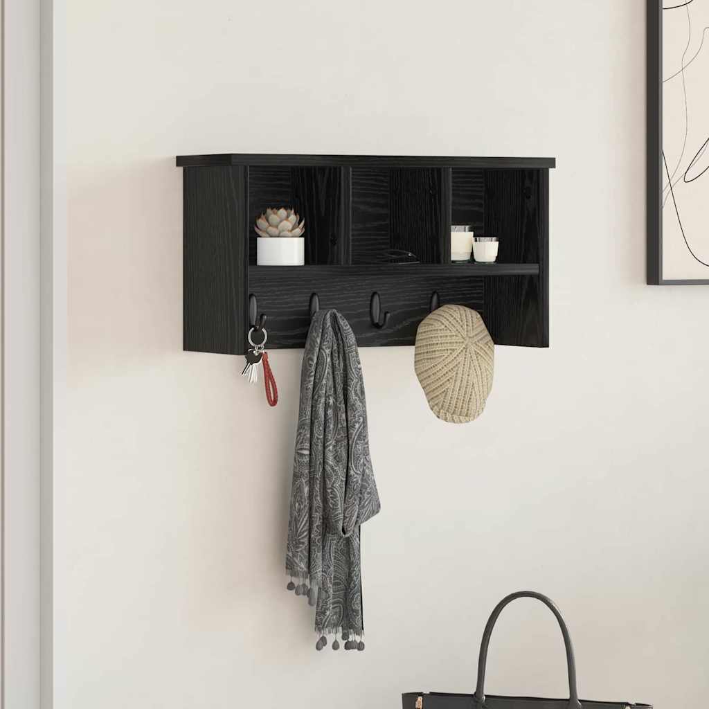 Appendiabiti a muro con lo scaffale Rovere nero 50 x 16 x 26 cm