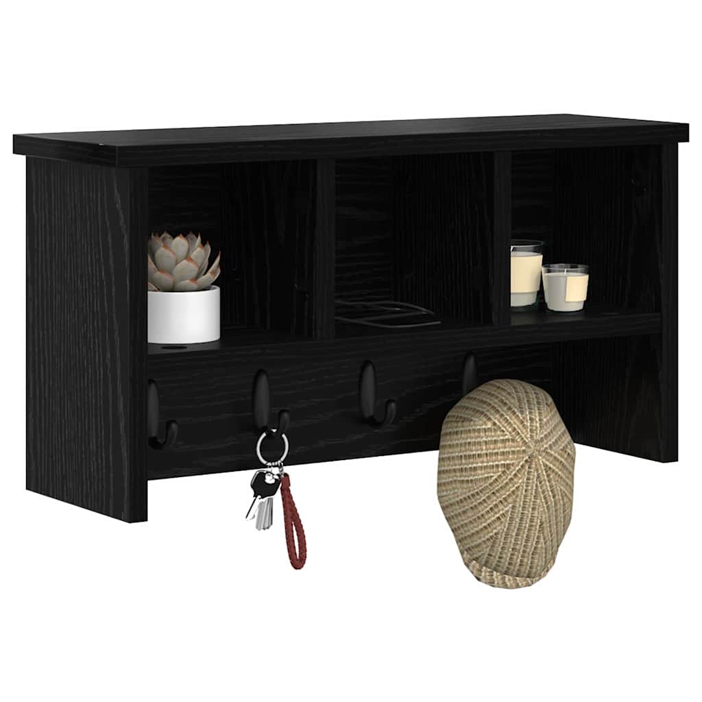 Appendiabiti a muro con lo scaffale Rovere nero 50 x 16 x 26 cm