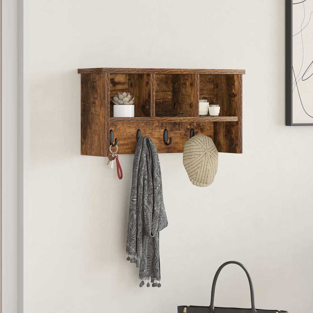 Appendiabiti a muro con lo scaffale Rovere fumo 50 x 16 x 26 cm