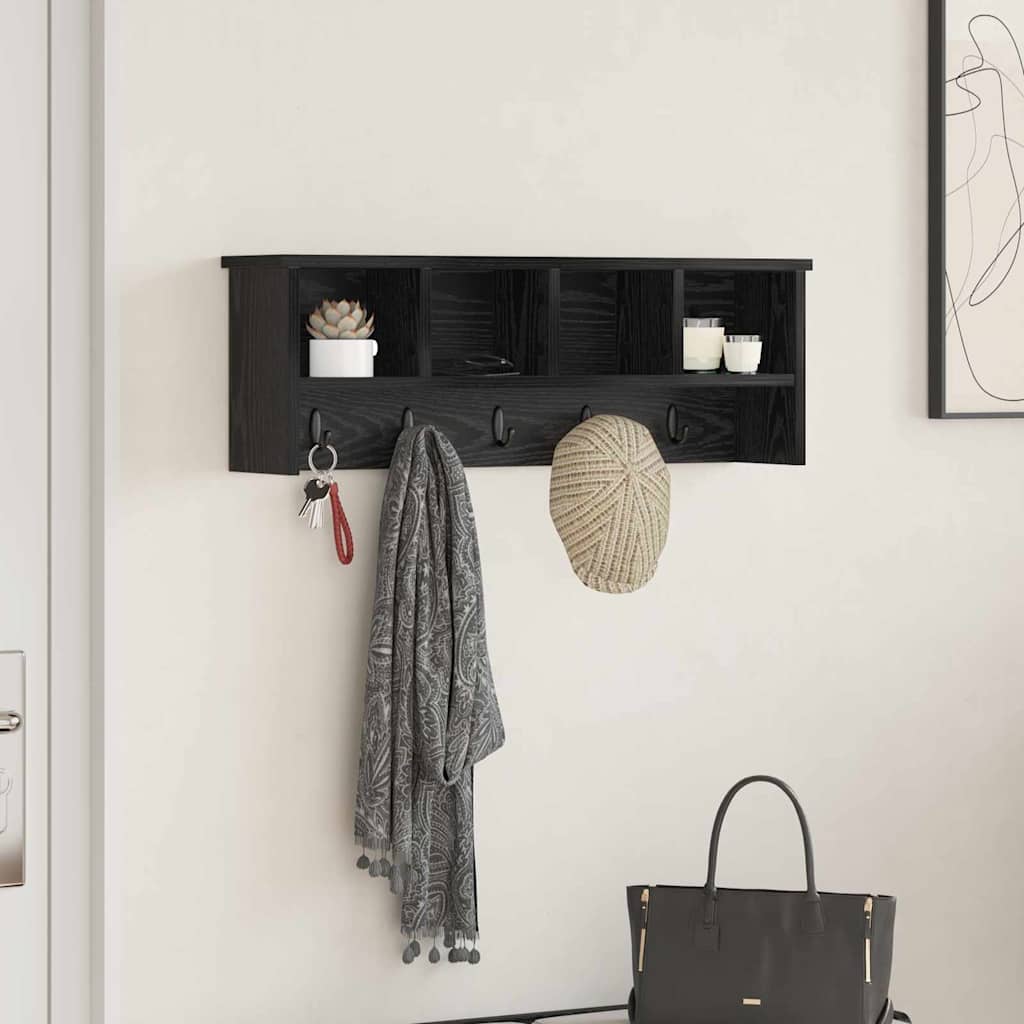 Appendiabiti a muro con lo scaffale Rovere nero 75 x 16 x 26 cm