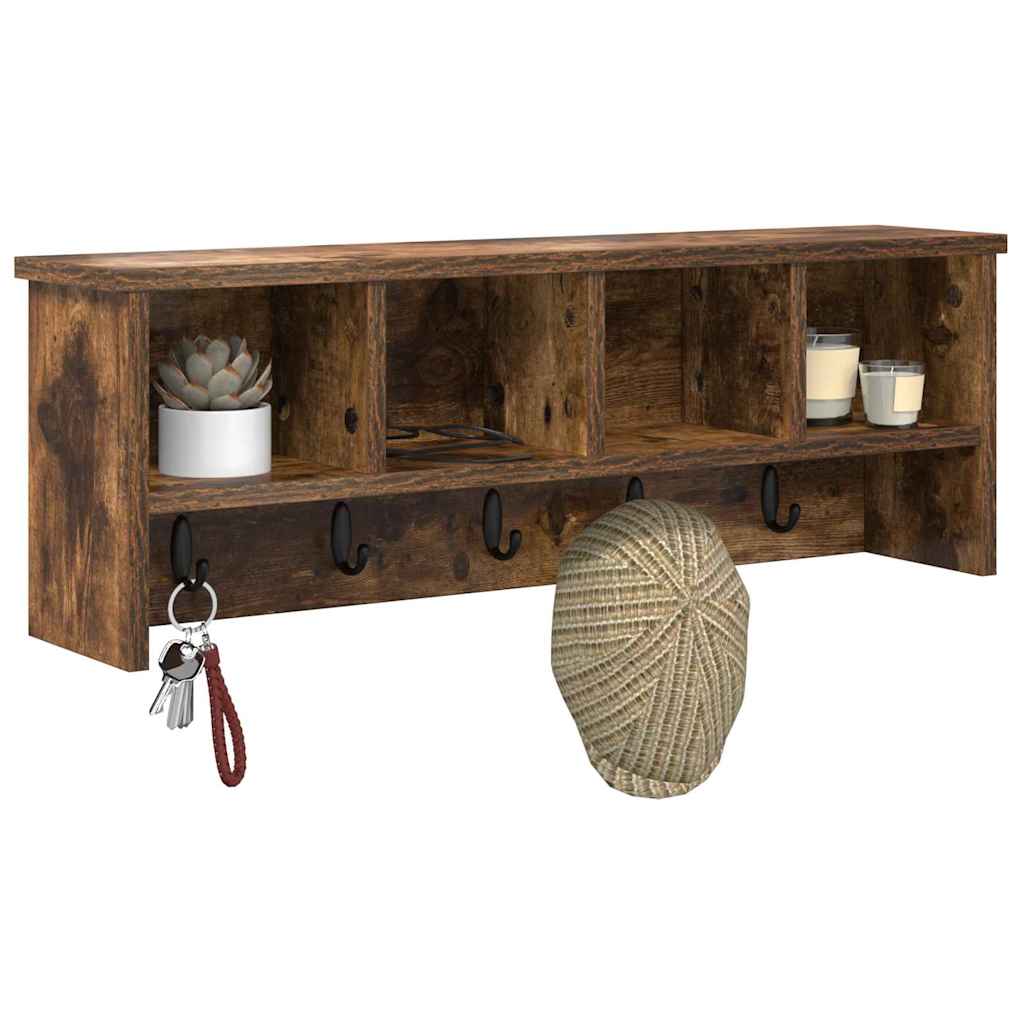 Appendiabiti a muro con lo scaffale Rovere fumo 75 x 16 x 26 cm