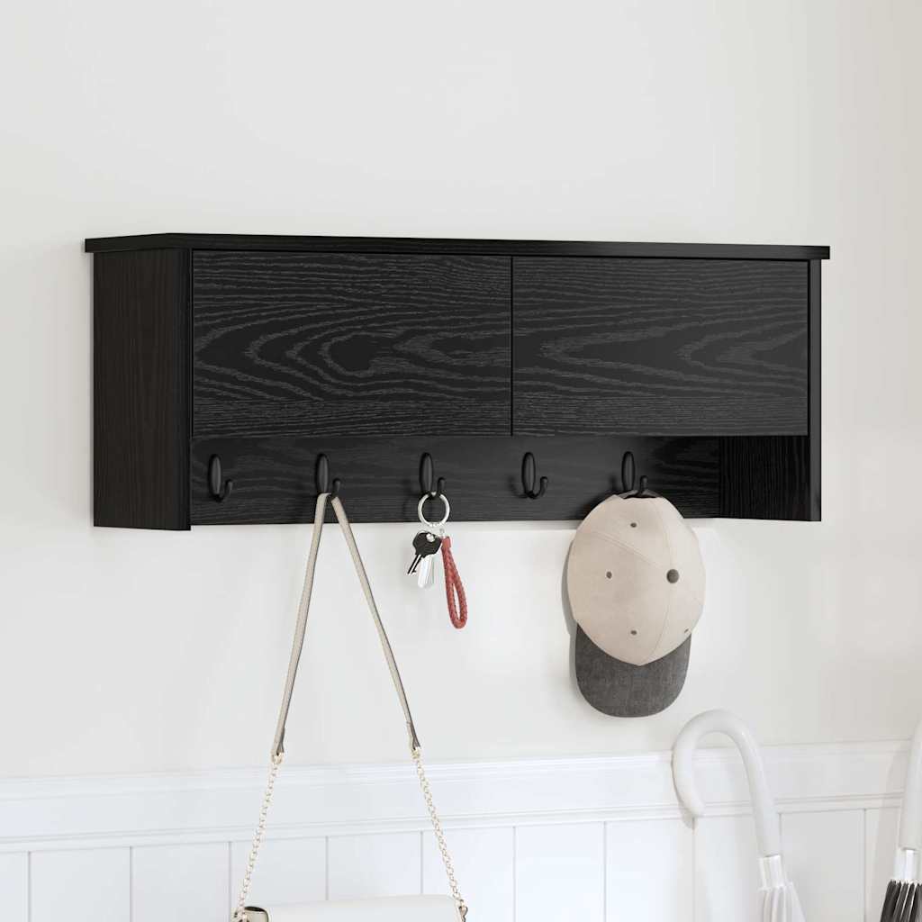 Appendiabiti a muro con lo scaffale Rovere Nero 80 x 20 x 30 cm