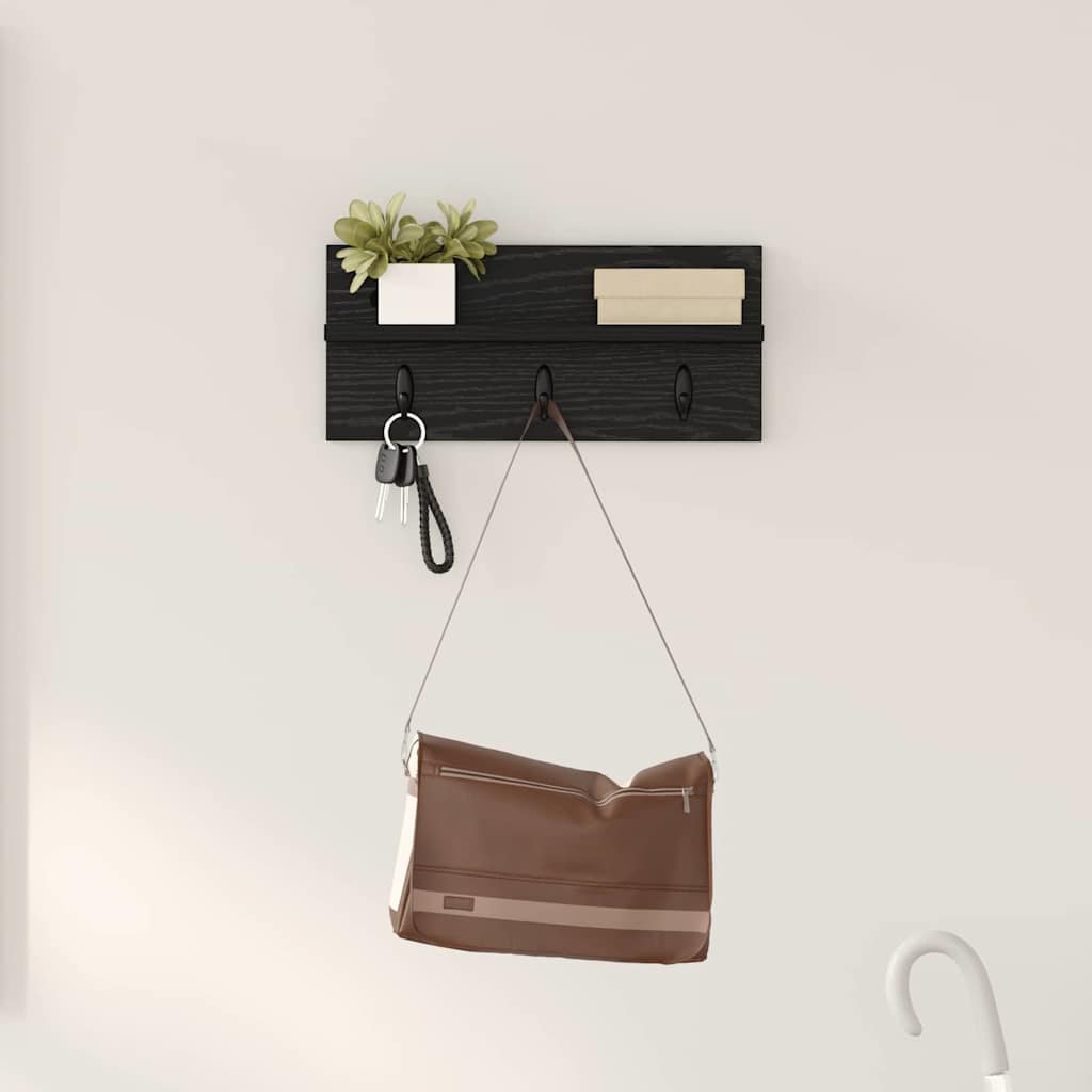 Appendiabiti a muro Rovere Nero 40 x 10,5 x 18 cm