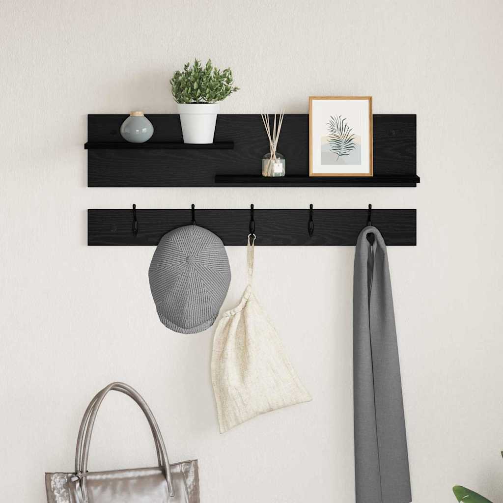 Appendiabiti a muro con lo scaffale Rovere Nero 90 x 15 x 36 cm