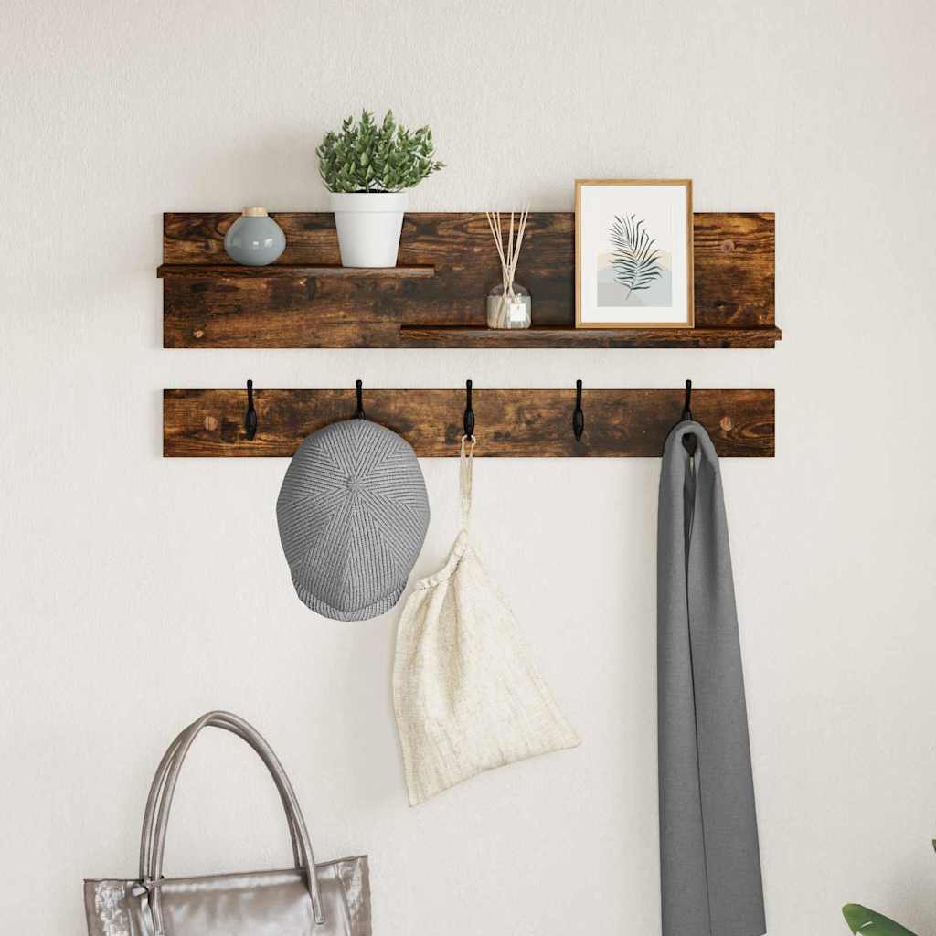 Appendiabiti a muro con lo scaffale Rovere fumÃ© 90 x 15 x 36 cm