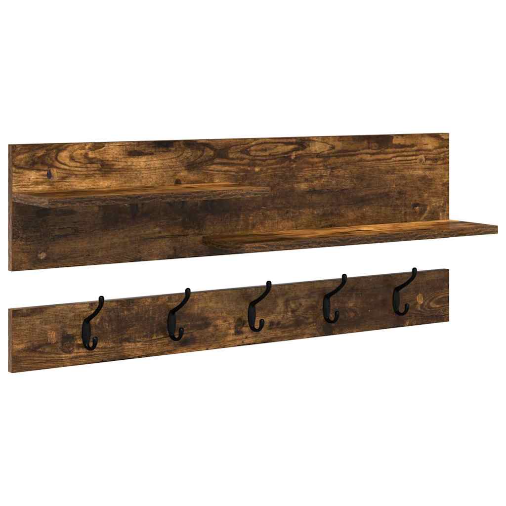 Appendiabiti a muro con lo scaffale Rovere fumÃ© 90 x 15 x 36 cm