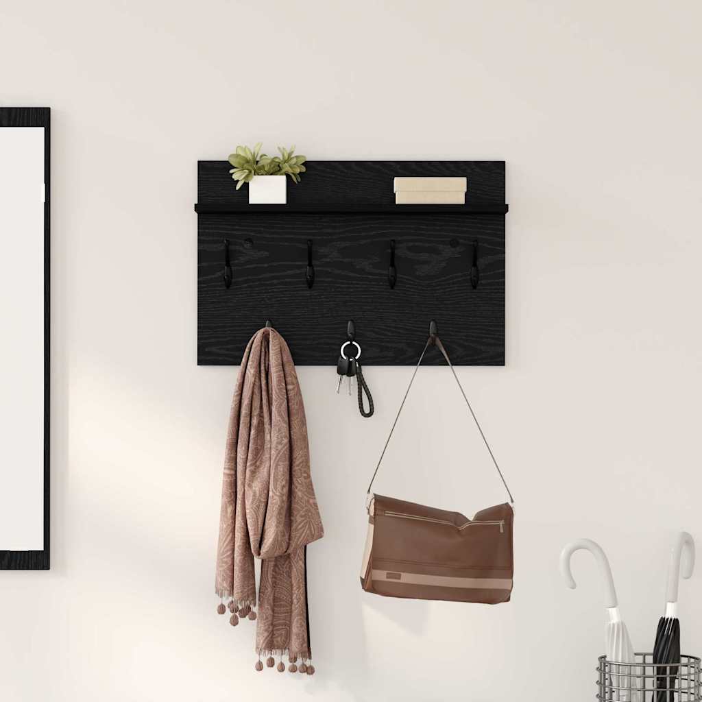 Appendiabiti a muro con lo scaffale Rovere Nero 60 x 40 x 12 cm