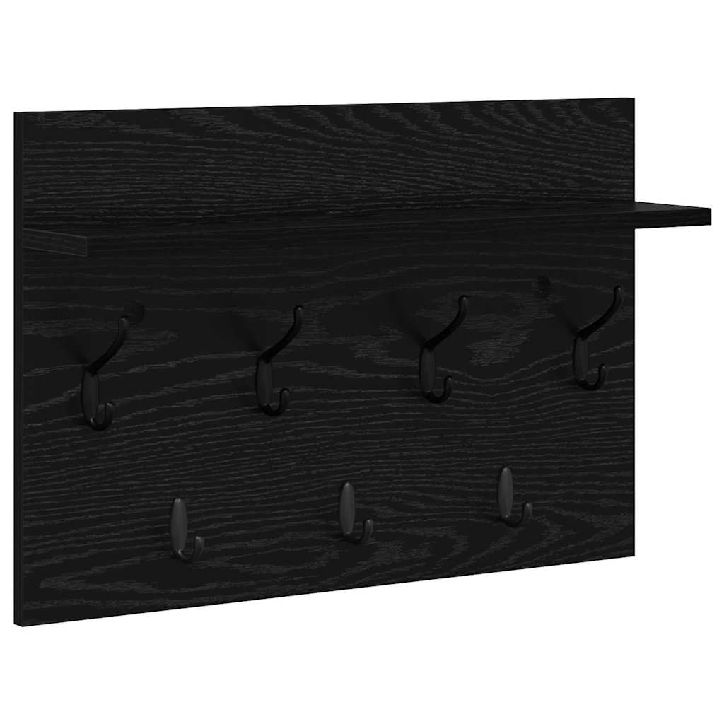 Appendiabiti a muro con lo scaffale Rovere Nero 60 x 40 x 12 cm