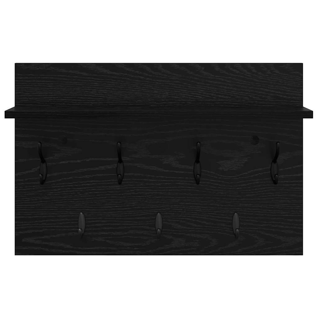 Appendiabiti a muro con lo scaffale Rovere Nero 60 x 40 x 12 cm