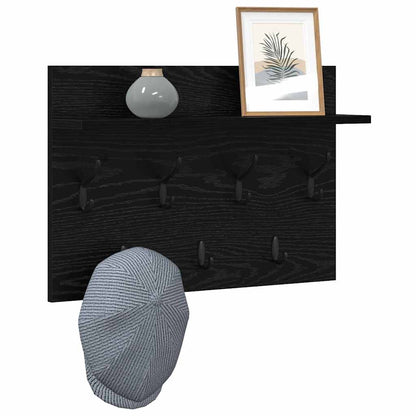 Appendiabiti a muro con lo scaffale Rovere Nero 60 x 40 x 12 cm