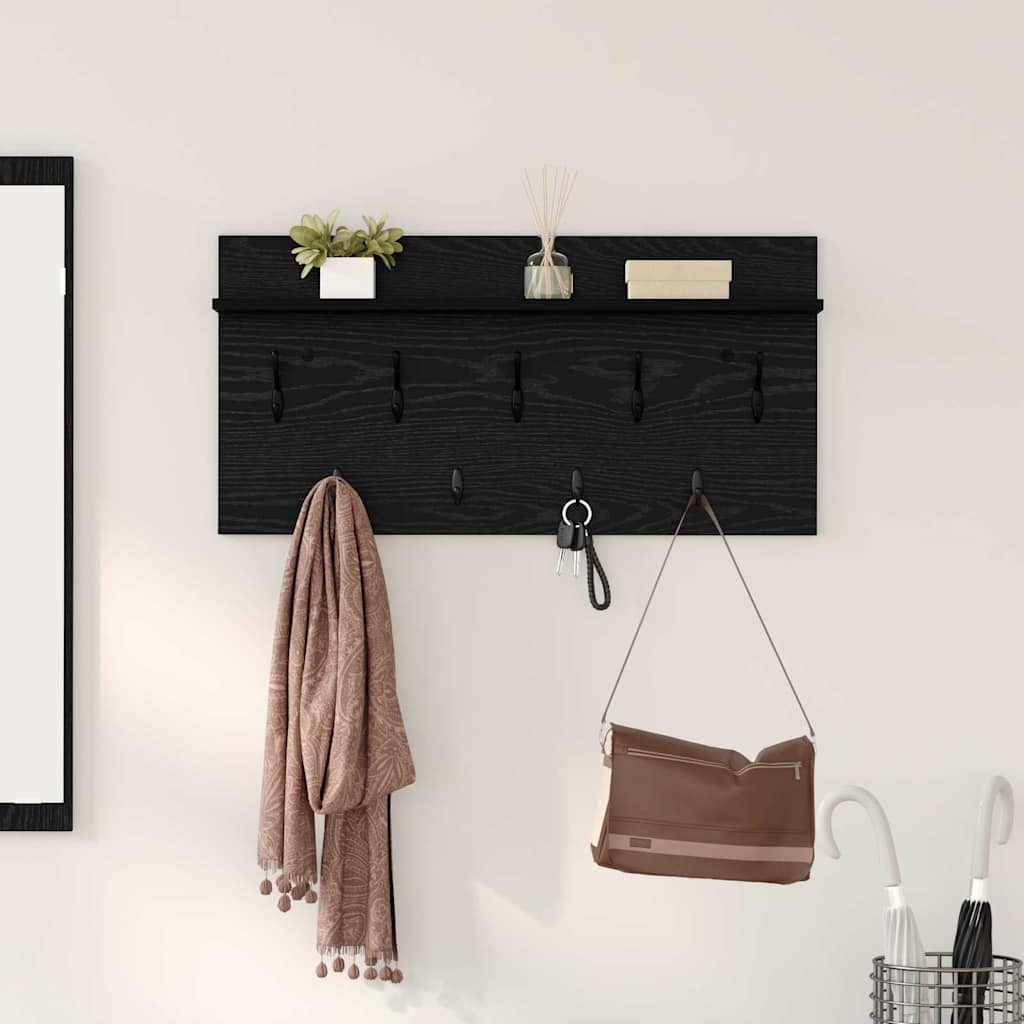 Appendiabiti a muro con lo scaffale Rovere Nero 80 x 40 x 12 cm