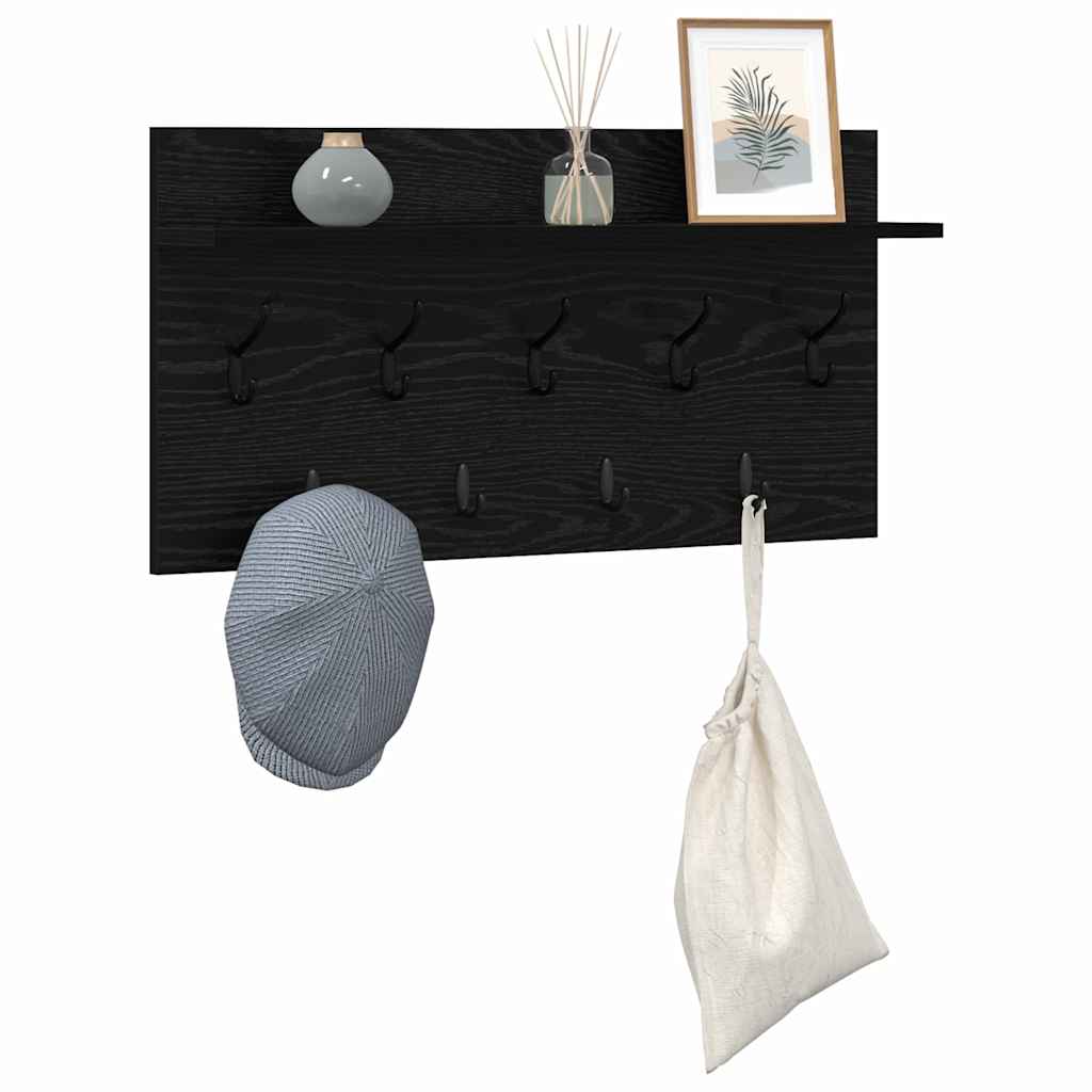 Appendiabiti a muro con lo scaffale Rovere Nero 80 x 40 x 12 cm