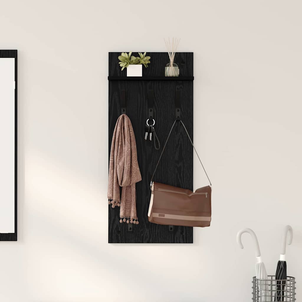 Appendiabiti a muro con lo scaffale Rovere Nero 40 x 10 x 90 cm