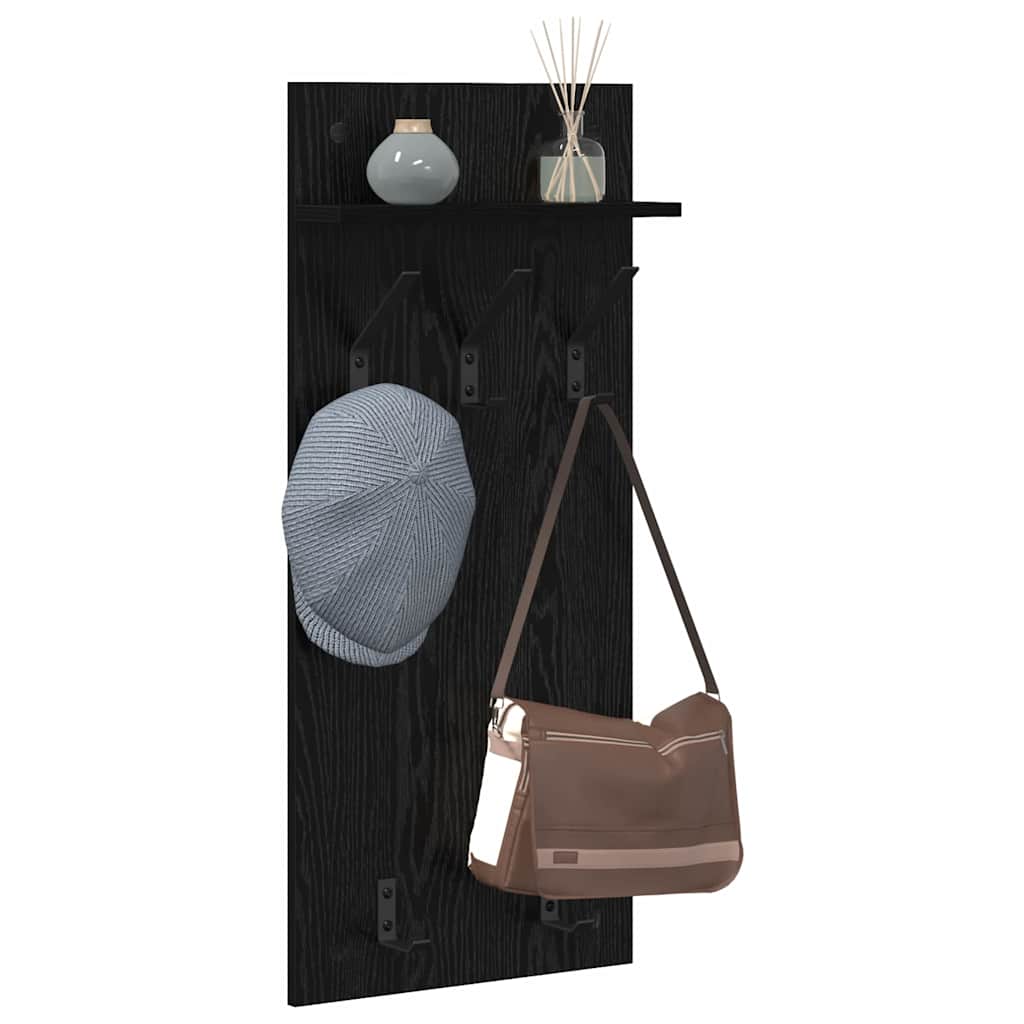 Appendiabiti a muro con lo scaffale Rovere Nero 40 x 10 x 90 cm