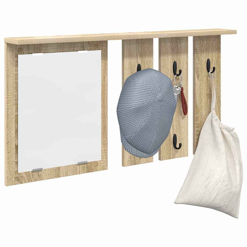 Appendiabiti a muro con specchio rovere sonoma 85 x 10 x 45 cm