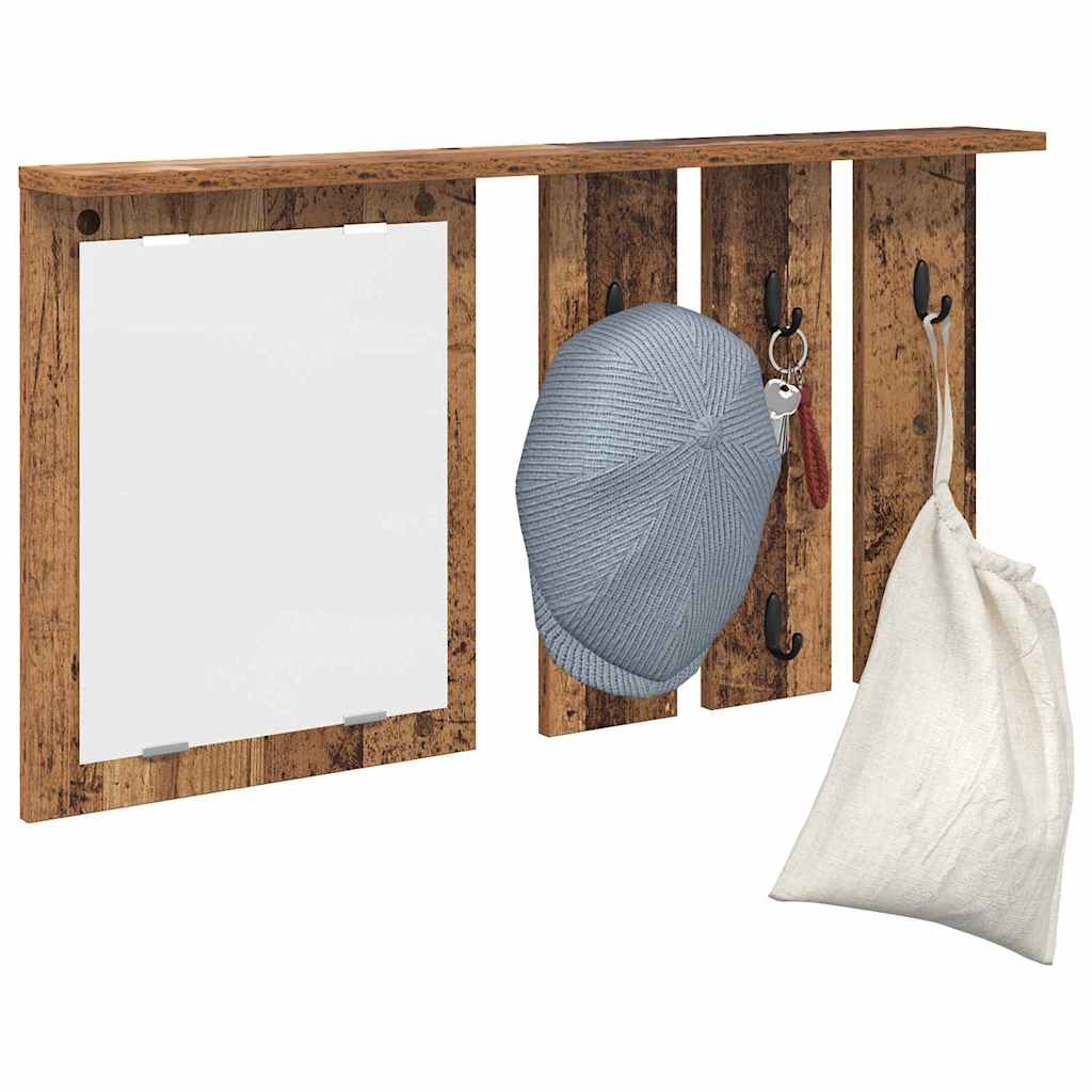 Appendiabiti a muro con specchio Legno vecchio 85 x 10 x 45 cm