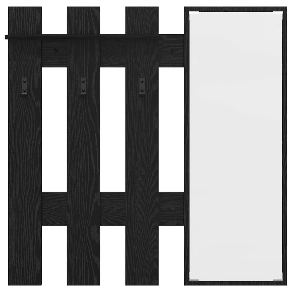 Appendiabiti a muro con specchio Rovere Nero 100 x 10 x 100 cm