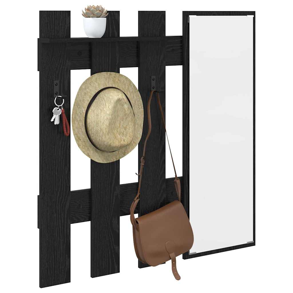 Appendiabiti a muro con specchio Rovere Nero 100 x 10 x 100 cm