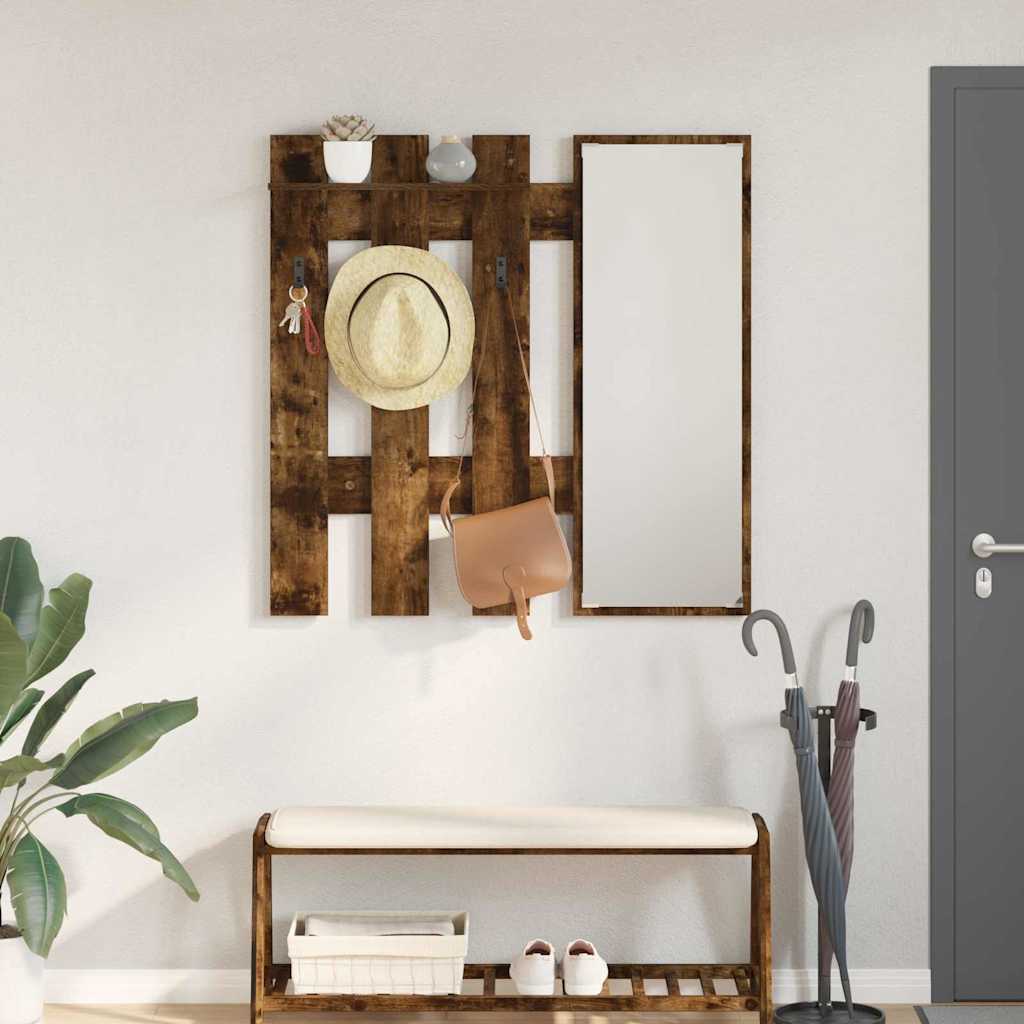 Appendiabiti a muro con specchio Rovere fumé 100 x 10 x 100 cm