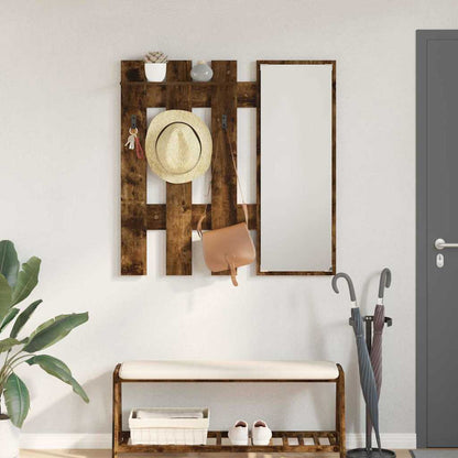 Appendiabiti a muro con specchio Rovere fumé 100 x 10 x 100 cm