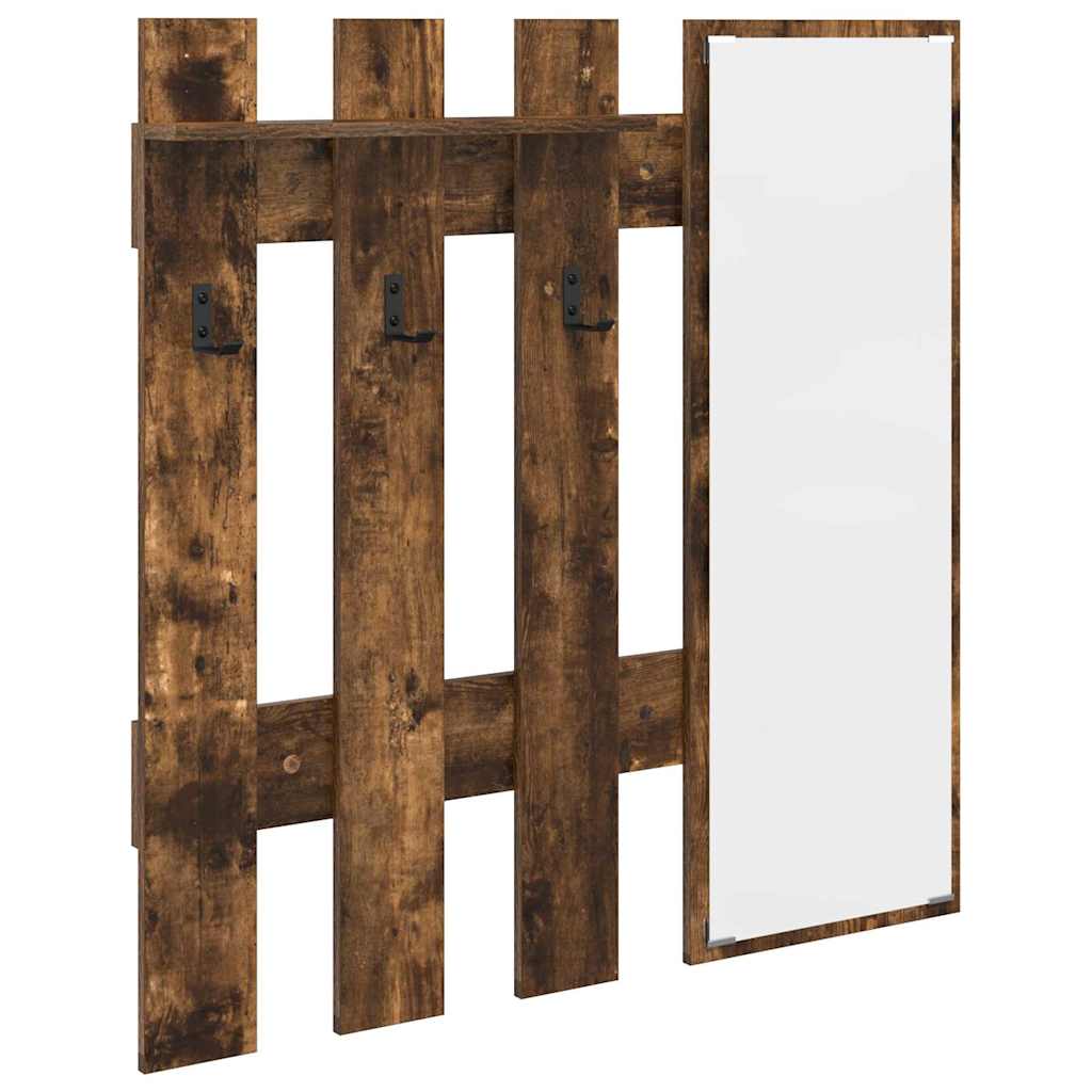 Appendiabiti a muro con specchio Rovere fumé 100 x 10 x 100 cm